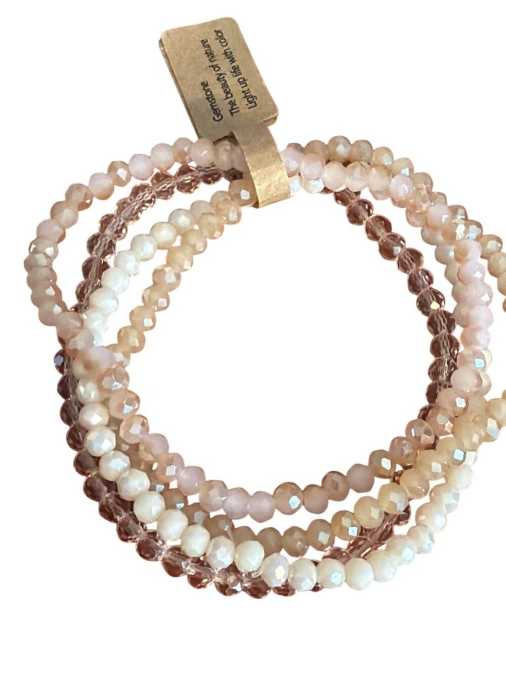 Lot of 4 Pink Clear Crystal Glass Quartz Bead Stretch Bracelets 6.5" NWT Layer